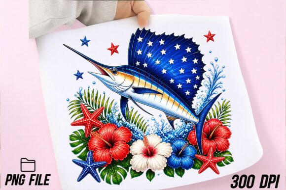 Colorful Sailfish Stripe Patriotic PNG: Bold Design Asset