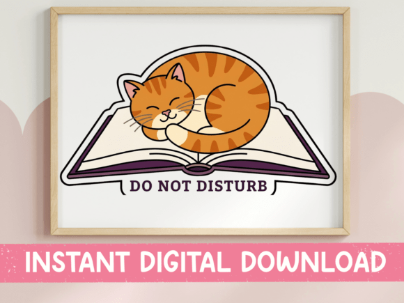 Cozy Cat on Book Sticker for Readers and Designers