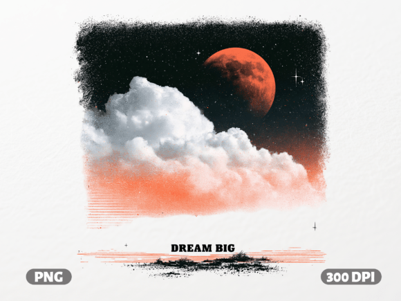 Dream Big Moon and Clouds Aesthetic PNG: A Celestial Design Asset