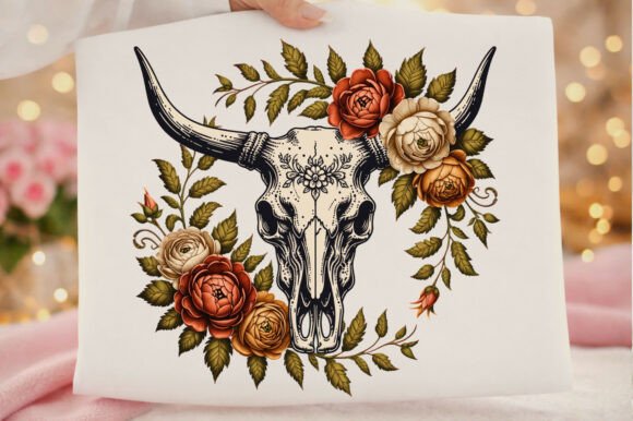 Embrace the Desert Boho Vibe: The Retro Cow Skull Western Boho Floral PNG