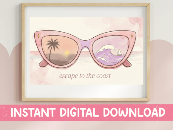 Escape to the Coast Pink Sunglasses Art: A Design Asset for Dreamers