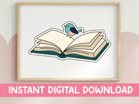Open Book Blue Bird Reading Sticker: A Whisper of Creative Calm