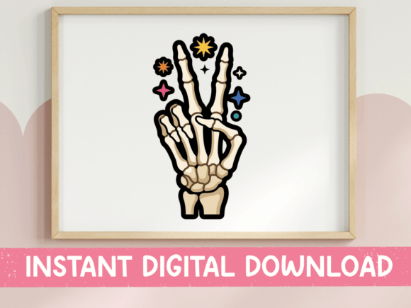 Skeleton Peace Sign Floral Design: A Graphic for Edgy Boho Aesthetics
