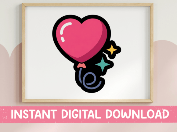 Whimsy in Vector: The Pink Heart Balloon Curl String Sticker